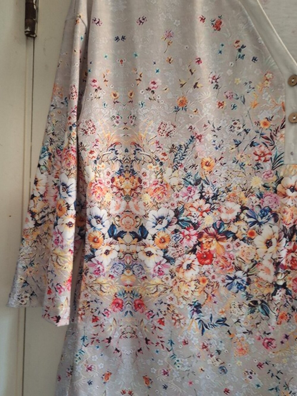 spring henley neck casual print 3/4 length sleeve - Picture 3 of 9